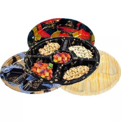 Hộp Sushi bằng nhựa trong suốt Hoa văn màu đen Lá phong vàng 5 ngăn có nắp
