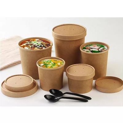 Takeaway Kraft Dùng một lần Salad Bát Cơm Súp Bao Bì 500ML Có Nắp