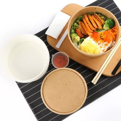 Nhà hàng Giấy Kraft tròn Takeaway Salad Bát 1000ML có nắp trong suốt